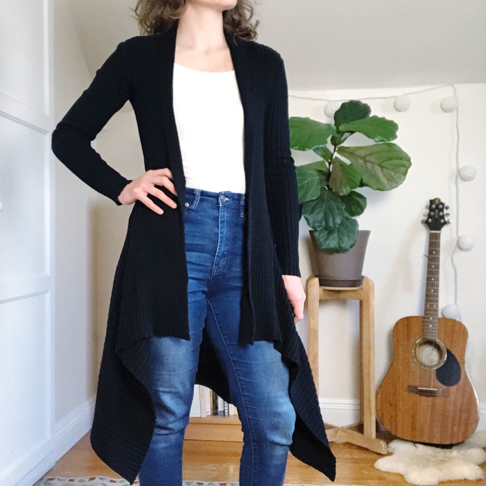 CAbi Chunky Ribbed Knit Duster Black Cardigan S